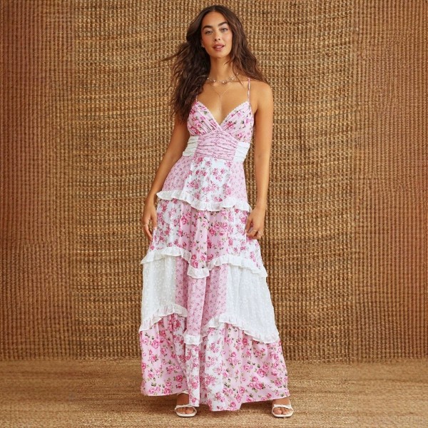 Lace floral suspender skirt