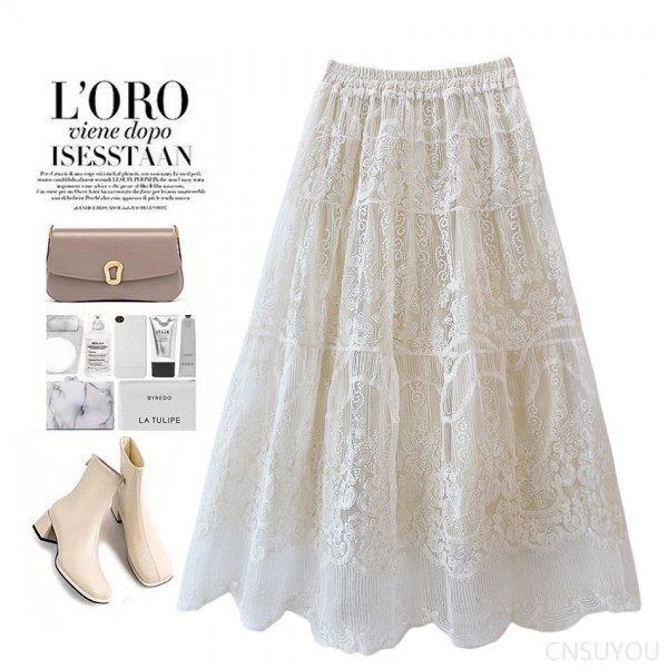 Lace embroidered skirt embroidered fluffy skirt