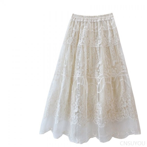 Lace embroidered skirt embroidered fluffy skirt
