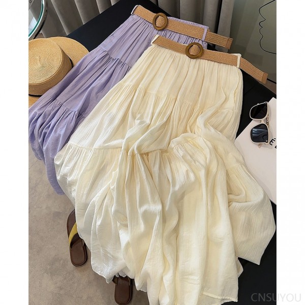 Slim and flowing ice-sensing cotton midi skirt