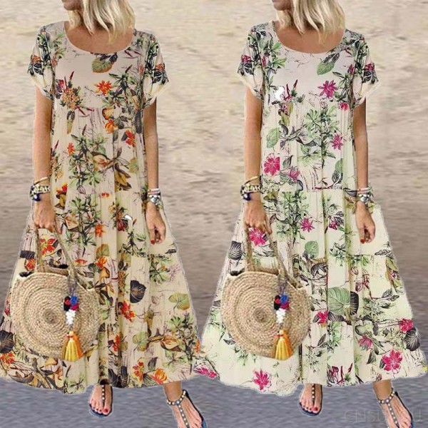 Women's short-sleeved round neck women's dress