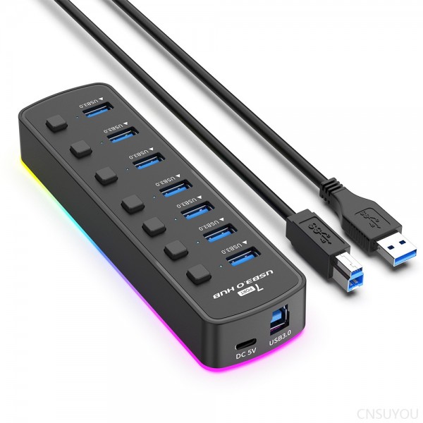 usb3.0 hub 7 port HUB splitter with power supply port